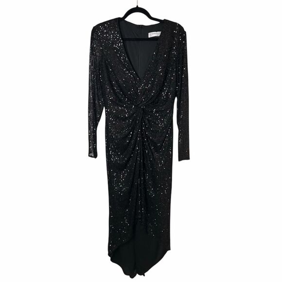 NWT Ieena for Mac Duggal Sequin Knotted Long Sleeve Midi Dress 26549 10 Party - Picture 5 of 11